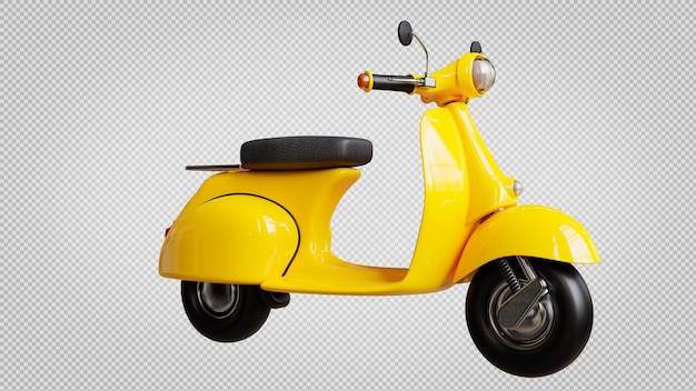 PSD 3d render of yellow retro motorcycle on transparent background