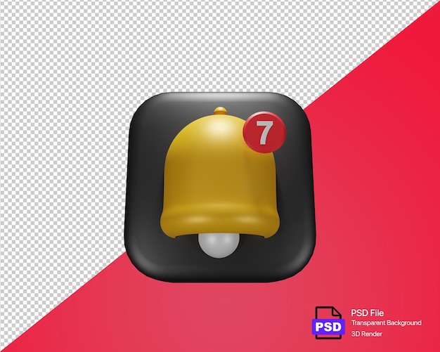 3d render yellow ringing bell with new notification for social media reminder