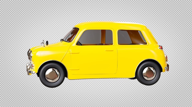 3d render of yellow vintage car on transparent background