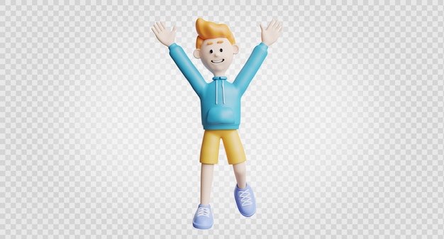PSD 3d render of young man smile and jumping pose
