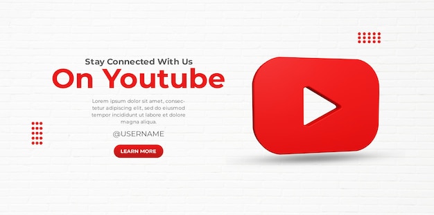 3d render youtube business promotion for social media post template