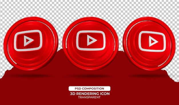 PSD 3d rende l'illustrazione dell'icona di youtube