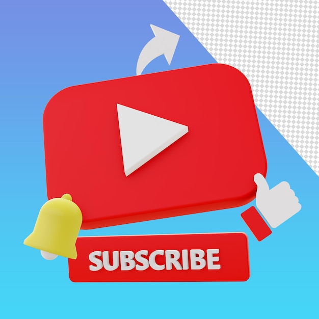 3d render youtube subscribe icons pack template for UI UX web social media and design elements