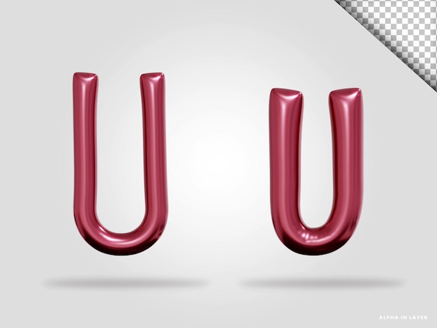 3d render z różowego złota alfabetu litery U w stylu balonu