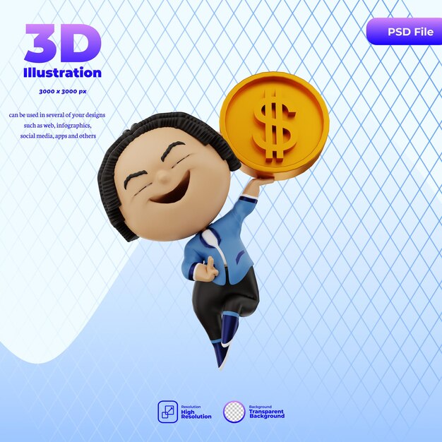 3d render zakenman smilling met geld