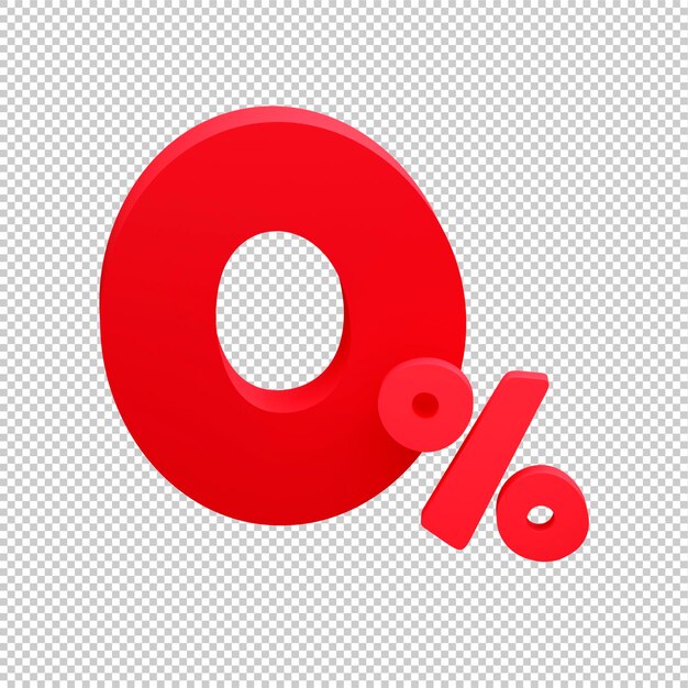 3d визуализация нулевой процент красного цвета на прозрачном фоне