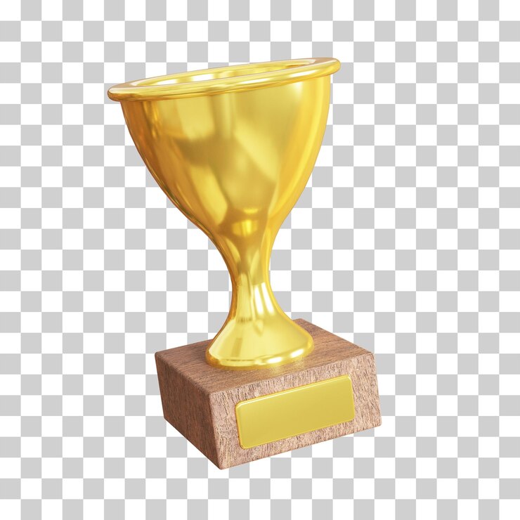 PSD 3d render złote trofeum z izolowanym przezroczystym tłem
