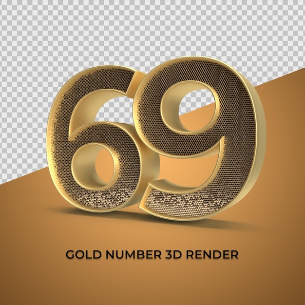 PSD 3d render złoty numer 69 luksusowej rocznicy wieku