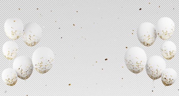 3d render złotych balonów latających z konfetti