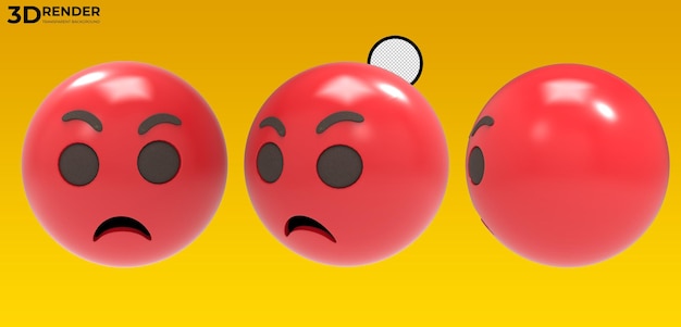 3d Render Zły Emoji Twarzy Na Przezroczystym Tle