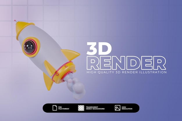 3d Render żółta Ilustracja Startu Rakiety