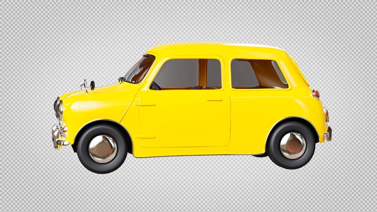 PSD 3d render żółtego zabytkowego samochodu na przezroczystym tle