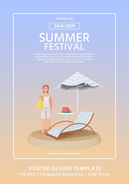 3d render zomer poster sjabloon