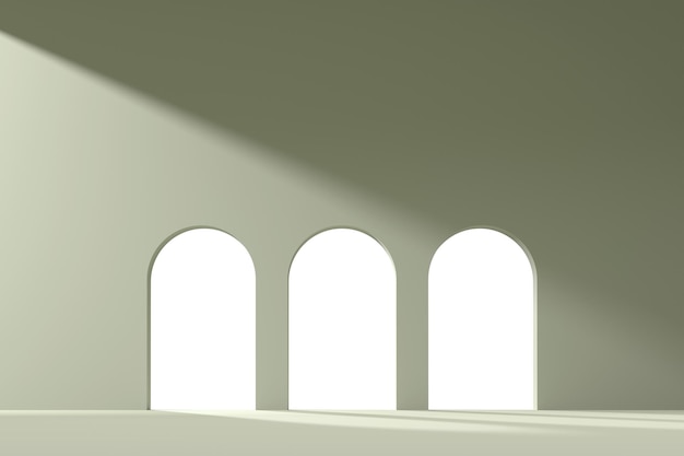 3D-rendera bakgrund med pastellfärgad valvbåge och dörr för bildsammansättning
