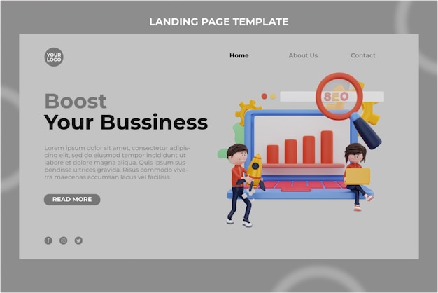 3D-rendera SEO illustration object Landningssidemall Premium Psd