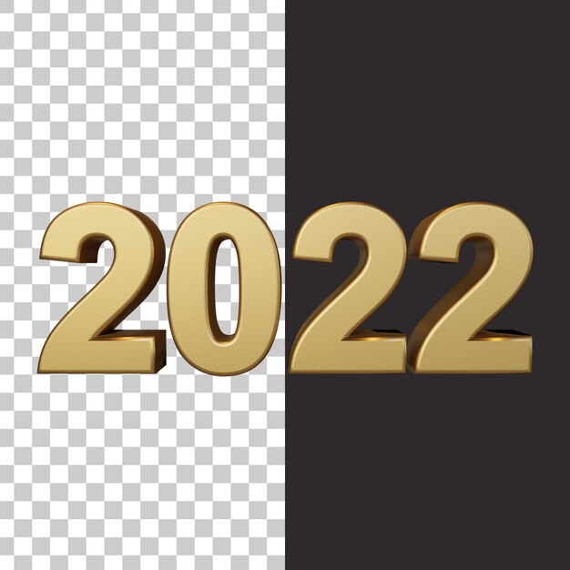 3D renderda izole edilmiş 2022 altın yeni yıl