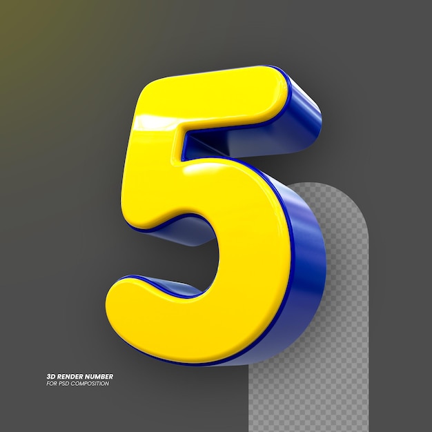 3d rendered 5 number modern font for banner poster cover logo design template element