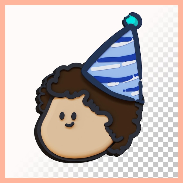 PSD 3d rendered of african baby boy with afro hair wearing blue party hat