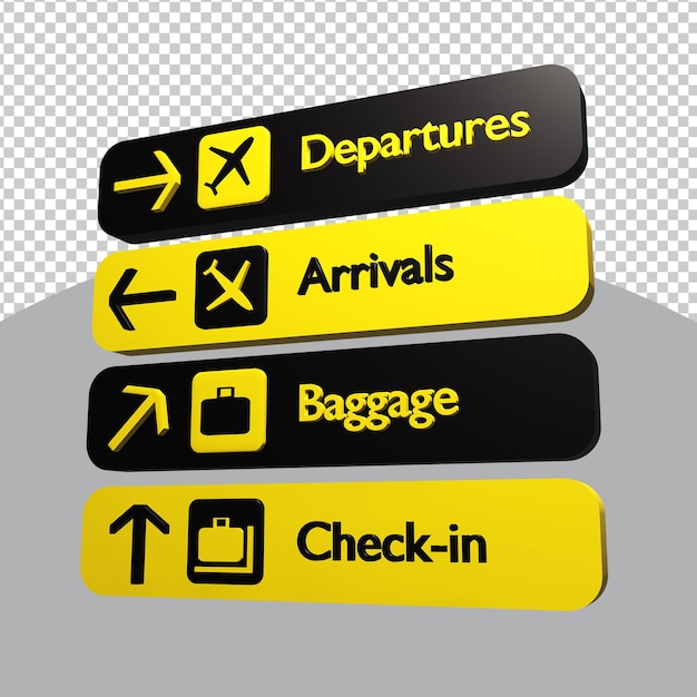 PSD 3d rendered airport signage in transparent background