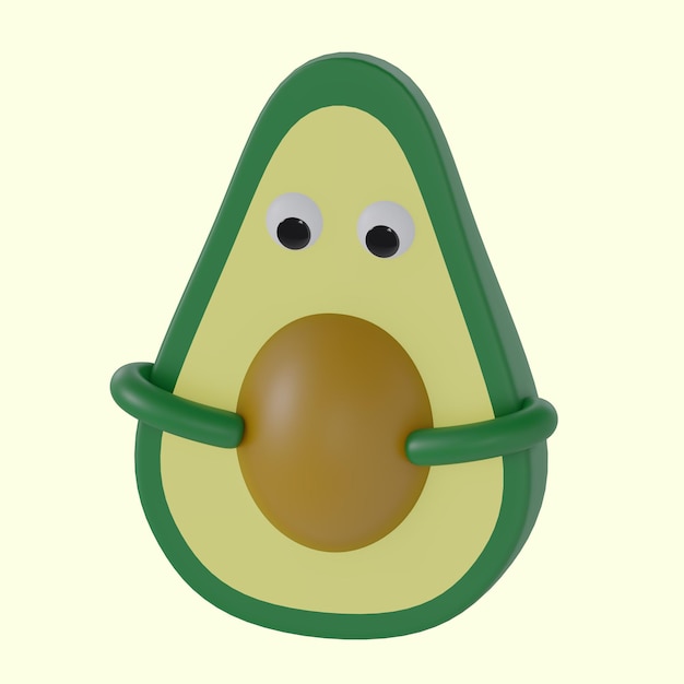 A 3d rendered avocado with eyes and hands