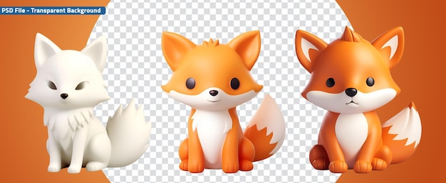 PSD 3d rendered banner cute fox set white and orange plastic bath toys for kids