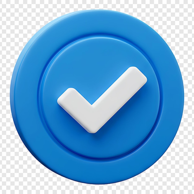 3D Rendered Blue Circle Icon with White Checkmark