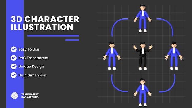 PSD 3d rendered character with the character creation