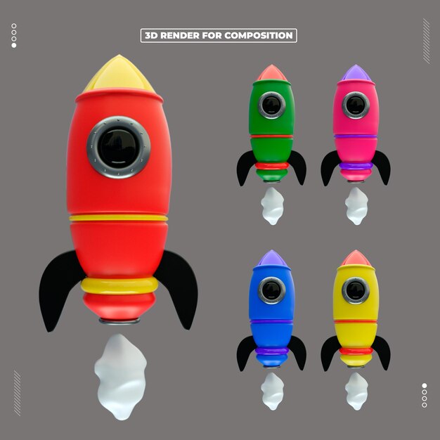 PSD 3d rendered childrens day rocket kids