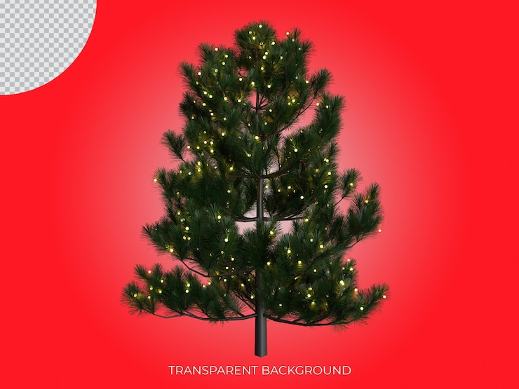 PSD 3d rendered christmas lighting tree with transparent background