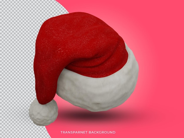 PSD 透明な背景で3dレンダリングされたクリスマスサンタクロースキャップの上面図