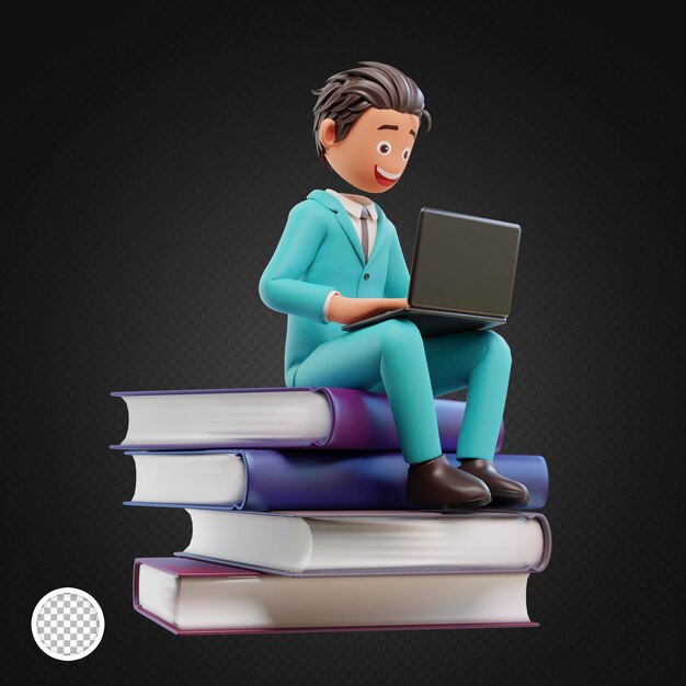 PSD 3d rendered cute businessman holding laptop