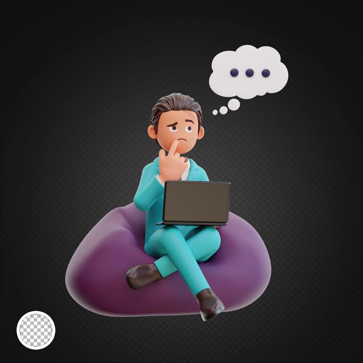 PSD 3d rendered cute businessman with thinking about something