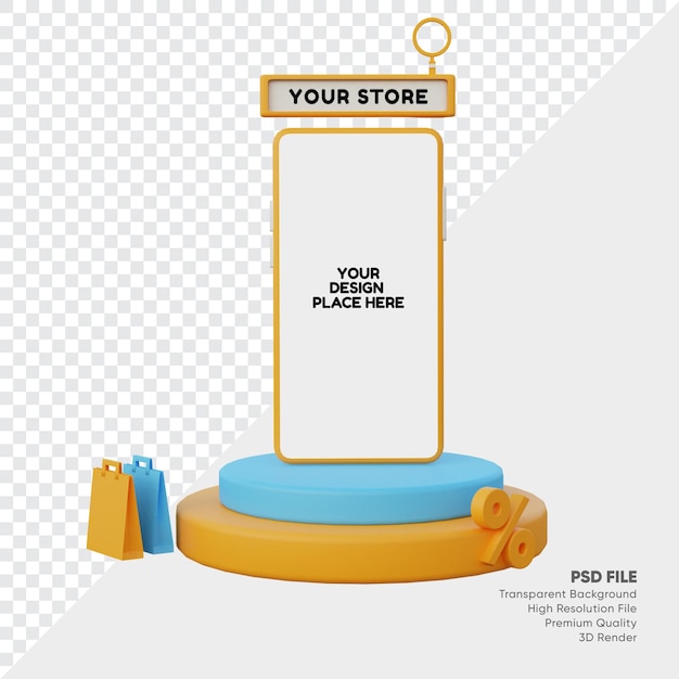 Mockup di negozio online promozionale di sconto rendering 3d