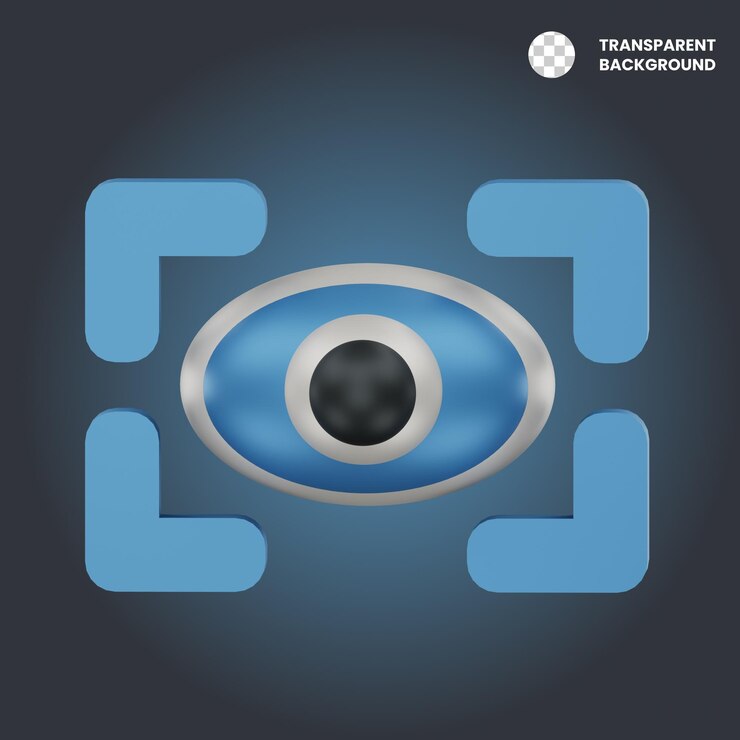 PSD 3d rendered eye icon within a target frame