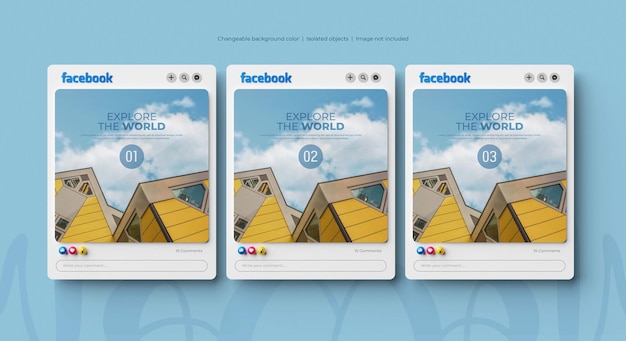 3d rendered Facebook post mockup isolated
