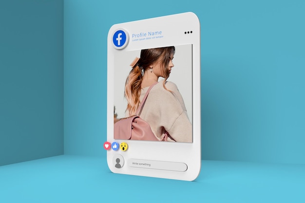 PSD mockup di post di facebook reso 3d con decorazione emoji mockup di social media