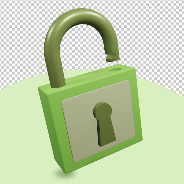 PSD 3d rendered green padlock icon