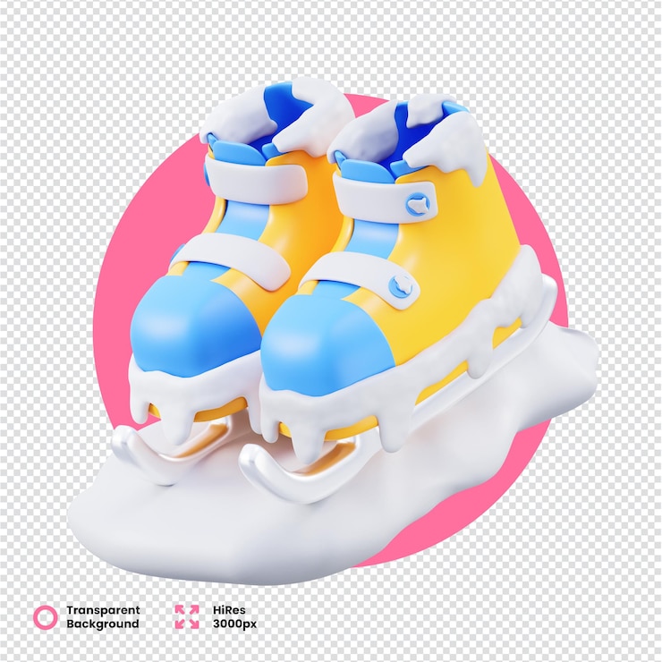 PSD 3d 렌더링으로 생동감 넘치는 노란색과 파란색의 아이스 스케이트