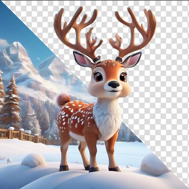 PSD 3d rendered illustration of an adorable deer cartoon with a transparent background