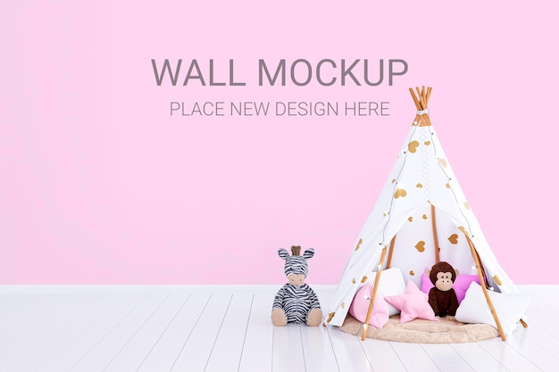 3d rendered illustration of kids playroom with play teepee