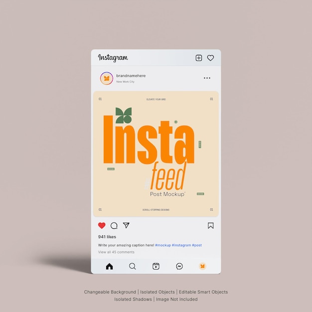 PSD 3d-rendered instagram post interface mockup geïsoleerd voor prachtige beelden