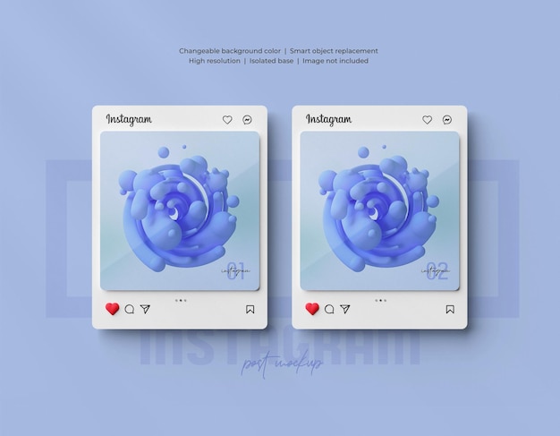 3d-рендеринг поста в instagram, изолированный макет