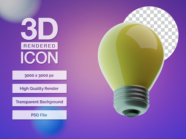 3d rendered light bulb icon