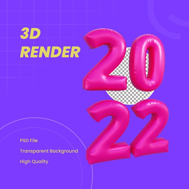 PSD 3dレンダリングされたオブジェクト2022新年の気球