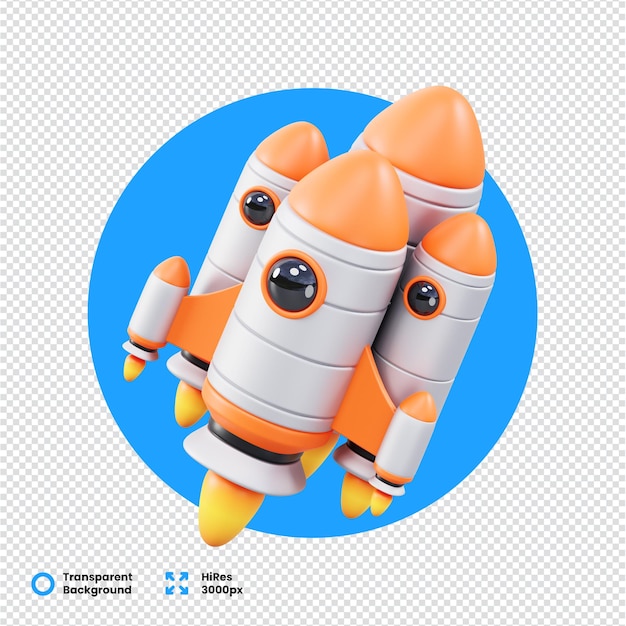 3D rendered orange and gray rocket launching illustration