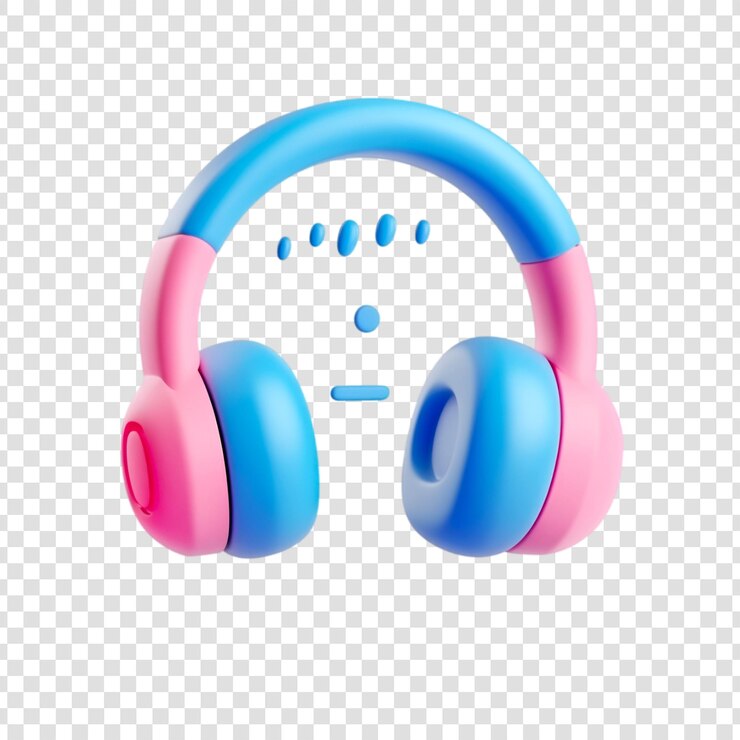 3D 렌더링 된 분홍색과 파란색 헤드폰