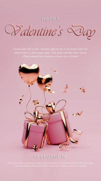 3D rendered pink and gold valentine themed for social media story template