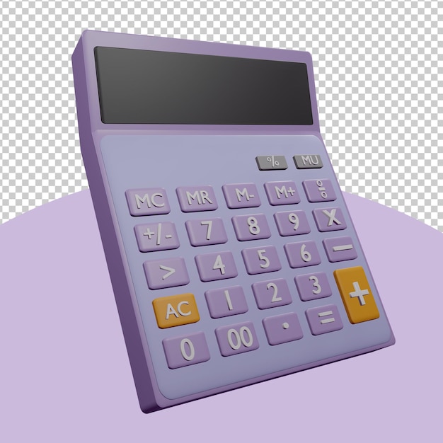 PSD 3d rendered purple calculator with numeric pad