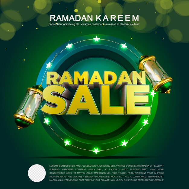 Saluti di vendita di ramadan kareem con rendering 3d con sfondo modificabile