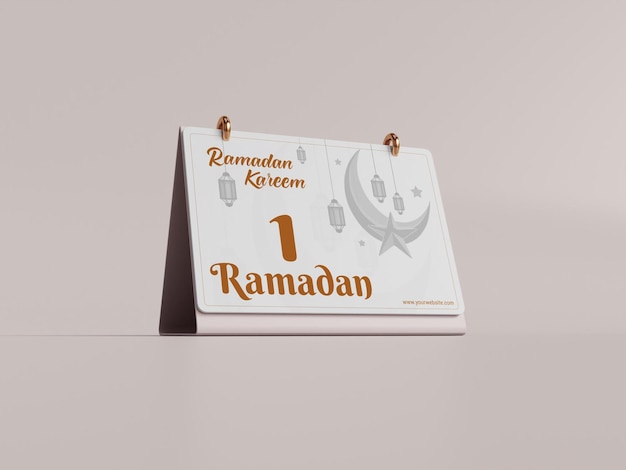 PSD mockup del calendario speciale del ramadan con rendering 3d